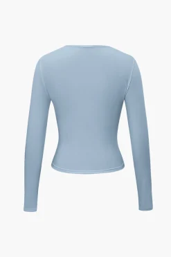 MICAS Long Sleeve Tops|Long Sleeves Tops-Basic Solid Round Neck Long Sleeve Top
