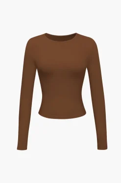 MICAS Long Sleeve Tops|Long Sleeves Tops-Basic Solid Round Neck Long Sleeve Top