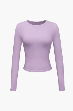 MICAS Long Sleeve Tops|Long Sleeves Tops-Basic Solid Round Neck Long Sleeve Top