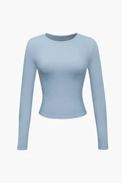 MICAS Long Sleeve Tops|Long Sleeves Tops-Basic Solid Round Neck Long Sleeve Top