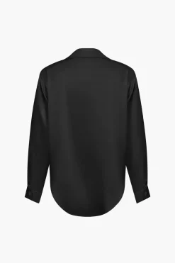 MICAS Long Sleeve Tops|Long Sleeves Tops-Basic Solid Satin Long-Sleeve Shirt