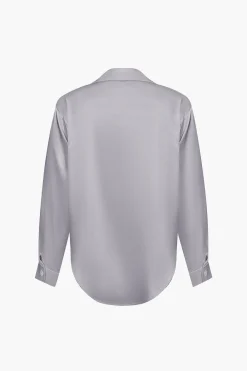 MICAS Long Sleeve Tops|Long Sleeves Tops-Basic Solid Satin Long-Sleeve Shirt
