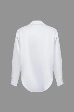 MICAS Long Sleeve Tops|Long Sleeves Tops-Basic Solid Satin Long-Sleeve Shirt