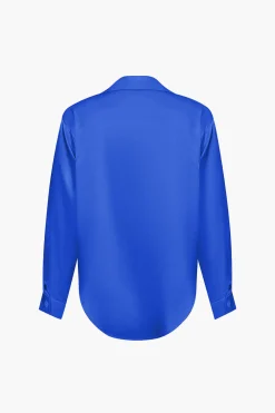MICAS Long Sleeve Tops|Long Sleeves Tops-Basic Solid Satin Long-Sleeve Shirt