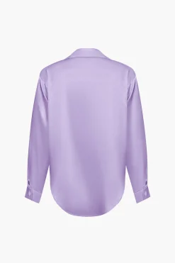 MICAS Long Sleeve Tops|Long Sleeves Tops-Basic Solid Satin Long-Sleeve Shirt