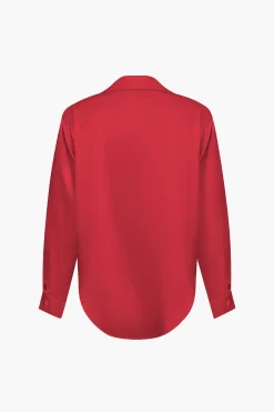 MICAS Long Sleeve Tops|Long Sleeves Tops-Basic Solid Satin Long-Sleeve Shirt