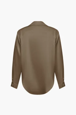 MICAS Long Sleeve Tops|Long Sleeves Tops-Basic Solid Satin Long-Sleeve Shirt