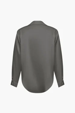 MICAS Long Sleeve Tops|Long Sleeves Tops-Basic Solid Satin Long-Sleeve Shirt