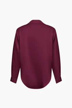 MICAS Long Sleeve Tops|Long Sleeves Tops-Basic Solid Satin Long-Sleeve Shirt