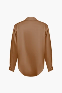 MICAS Long Sleeve Tops|Long Sleeves Tops-Basic Solid Satin Long-Sleeve Shirt