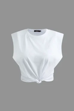 MICAS T-Shirts-Basic Solid Sleeveless T-shirt