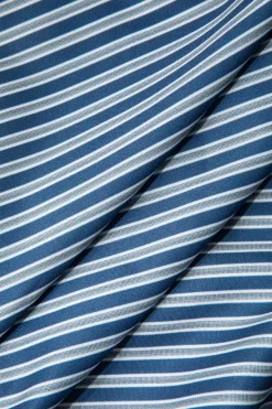 MICAS Blouses & Shirts-Basic Stripe Print Cap Sleeve Button Shirt BLUE