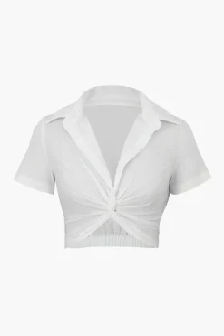 MICAS Blouses & Shirts-Basic Twist Detail Cropped Shirt WHITE