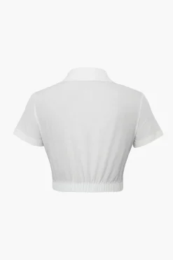 MICAS Blouses & Shirts-Basic Twist Detail Cropped Shirt WHITE