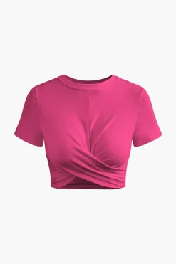 MICAS T-Shirts-Basic Twist Hem Crop T-shirt