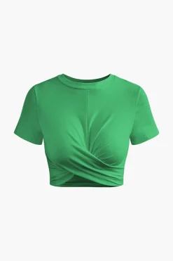 MICAS T-Shirts-Basic Twist Hem Crop T-shirt