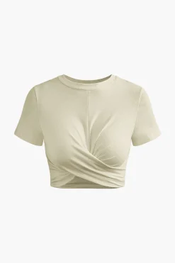 MICAS T-Shirts-Basic Twist Hem Crop T-shirt