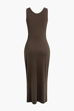 MICAS Skirt Sets-Basic V-neck Sleeveless Maxi Dress And Hooded Crop Sweatshirt Set