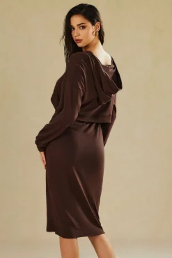 MICAS Skirt Sets-Basic V-neck Sleeveless Maxi Dress And Hooded Crop Sweatshirt Set