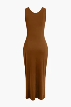 MICAS Skirt Sets-Basic V-neck Sleeveless Maxi Dress And Hooded Crop Sweatshirt Set