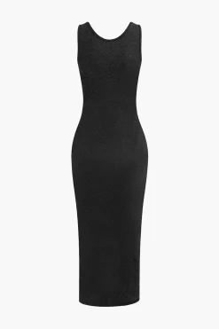 MICAS Skirt Sets-Basic V-neck Sleeveless Maxi Dress And Hooded Crop Sweatshirt Set