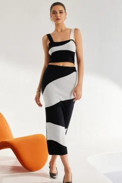 MICAS Knit Sets-Basic Zebra Print Knit Cami Top And Skirt Set Contrast Color