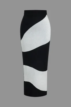 MICAS Knit Sets-Basic Zebra Print Knit Cami Top And Skirt Set Contrast Color