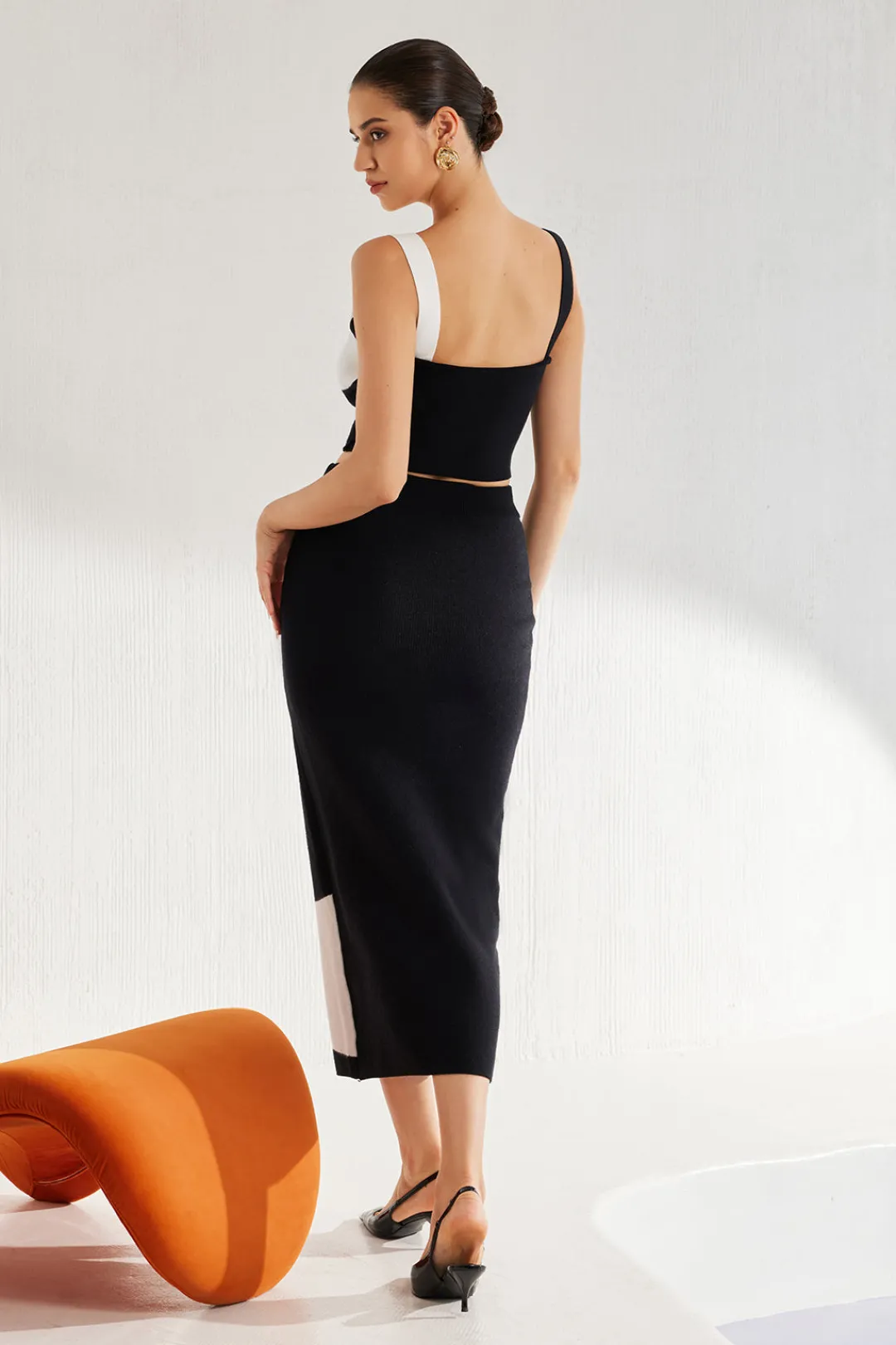 MICAS Knit Sets-Basic Zebra Print Knit Cami Top And Skirt Set Contrast Color