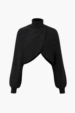 MICAS Knitwear|Knit Tops-Batwing Sleeve Turtleneck Crop Sweater