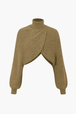 MICAS Knitwear|Knit Tops-Batwing Sleeve Turtleneck Crop Sweater