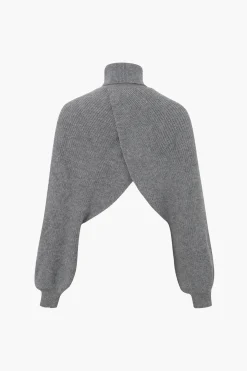 MICAS Knitwear|Knit Tops-Batwing Sleeve Turtleneck Crop Sweater