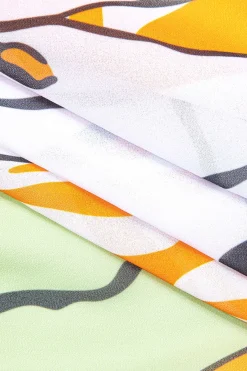 MICAS Swimwear-Bead Cut Out One Shoulder Swimsuit And Leaves Print Wrap Skirt Set MULTICOLOR