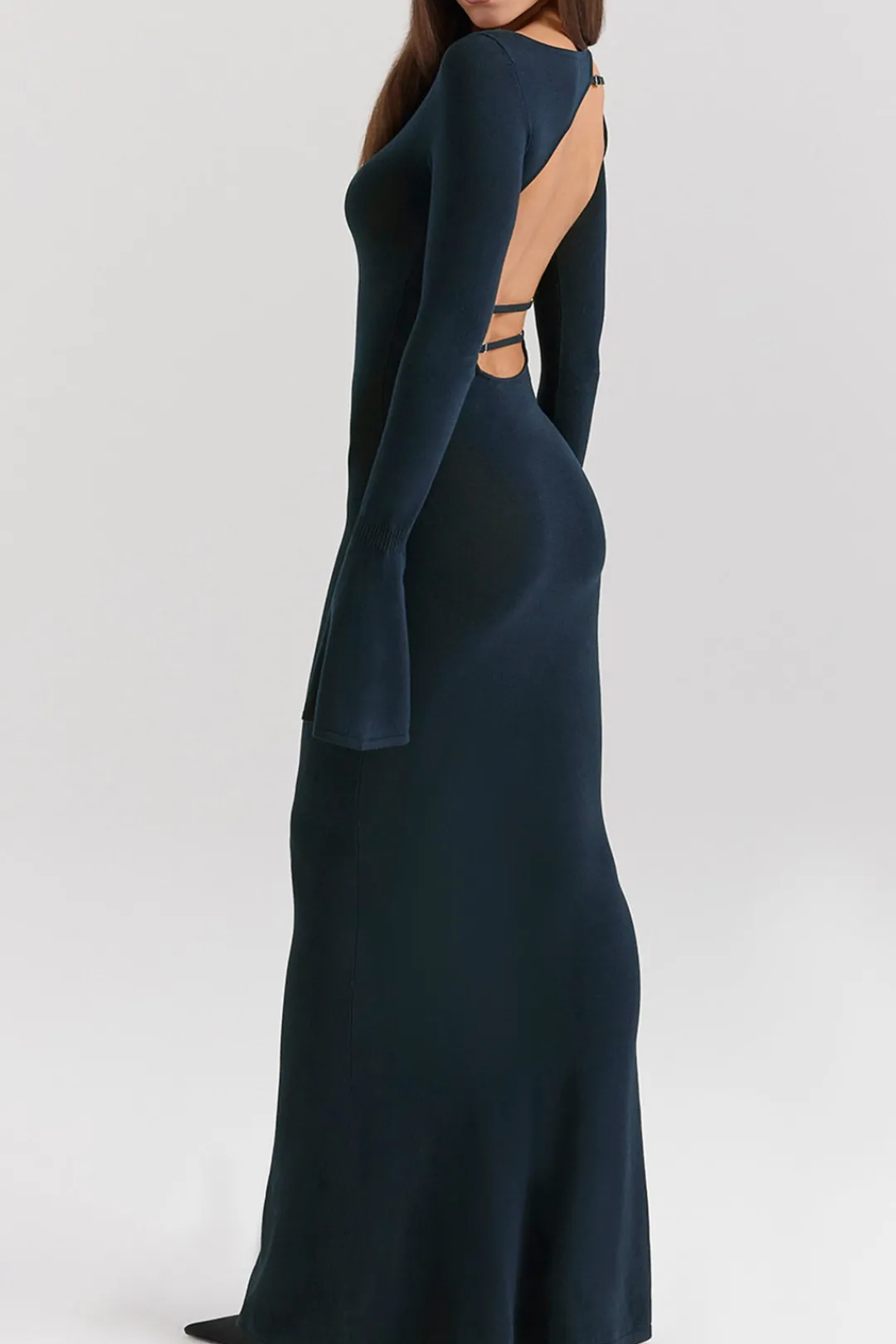 MICAS Long Sleeve Dresses|Knitwear-Bell Sleeve Backless Long Sleeve Maxi Dress DARK BLUE
