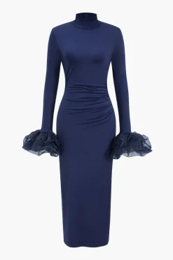 MICAS Long Sleeve Dresses|Maxi Dresses-Bell Sleeve Long Sleeve Maxi Dress DARK BLUE