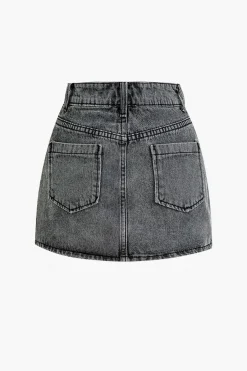 MICAS Skirts-Belt Detail Flap Pocket Denim Mini Skirt