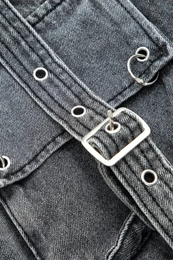 MICAS Skirts-Belt Detail Flap Pocket Denim Mini Skirt