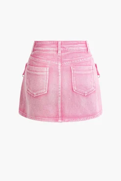 MICAS Skirts-Belt Detail Flap Pocket Denim Mini Skirt
