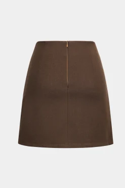 MICAS Skirts-Belted Pleated High Waist Skirt LIGHT BROWN