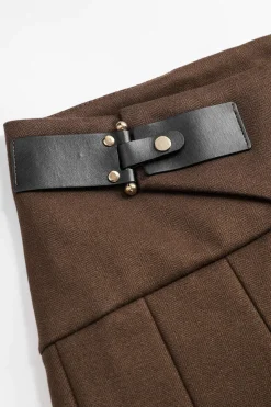 MICAS Skirts-Belted Pleated High Waist Skirt LIGHT BROWN