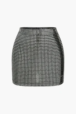 MICAS Skirts-Block Pattern Sequin Skirt SILVER