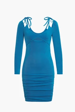 MICAS Long Sleeve Dresses|Mini Dresses-Blue Cut Out Bodycon Mini Dress NAVY