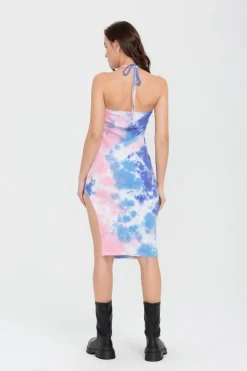 MICAS Midi Dresses-Blue Tie Dye Halter Neck Midi Dress MULTICOLOR