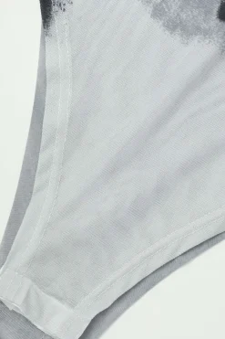 MICAS Bodysuits-Body Print Mesh Long Sleeve Bodysuit BLACK