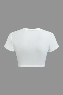 MICAS T-Shirts-Body Print Round Neck Crop T-shirt WHITE