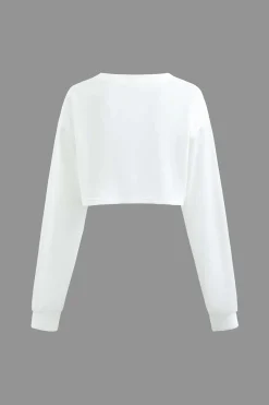 MICAS Long Sleeve Tops|Long Sleeves Tops-Body Print Round Neck Long Sleeve Crop Top