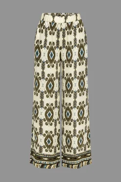 MICAS Pants-Bohemian Print Shirred Waistband Trousers BROWN