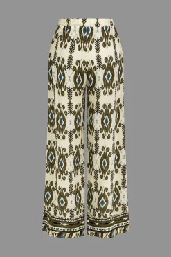 MICAS Pants-Bohemian Print Shirred Waistband Trousers BROWN
