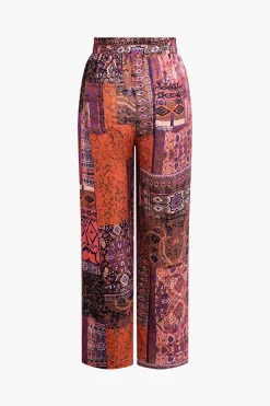MICAS Pants-Bohemian Print Straight Leg Pants RED