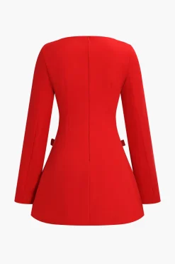 MICAS Long Sleeve Dresses|Mini Dresses-Bow Long Sleeve Mini Dress RED