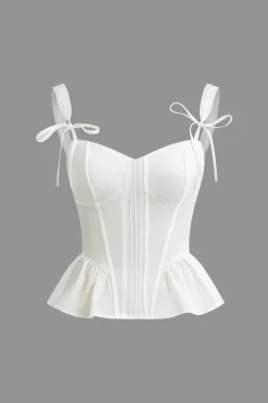 MICAS Corset & Bustier Tops|Tank Tops & Cami-Bow-Tie Straps Peplum Corset Top WHITE